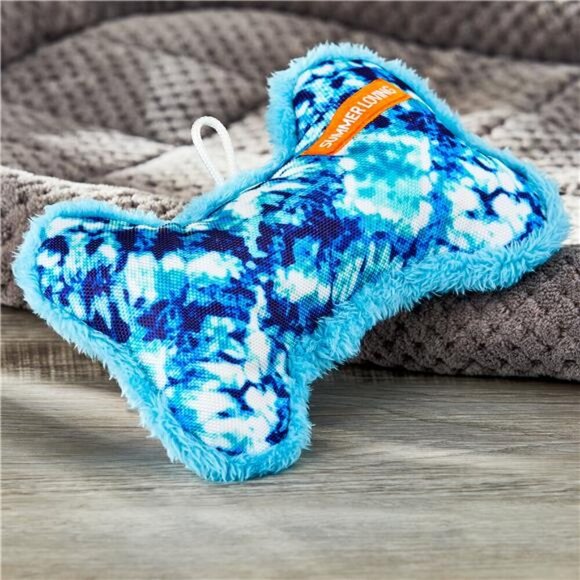 Summer Loving Squeaky Plush Bone Dog Toy, Blue Tie Dye - Picture 3 of 5